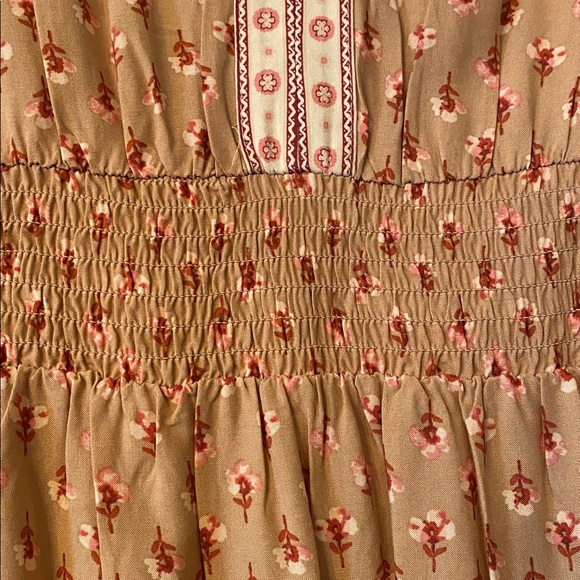 Lucky Brand Dress Womens Medium Tan Floral Cottage Boho Long Sleeve NEW NWT - Picture 7 of 12